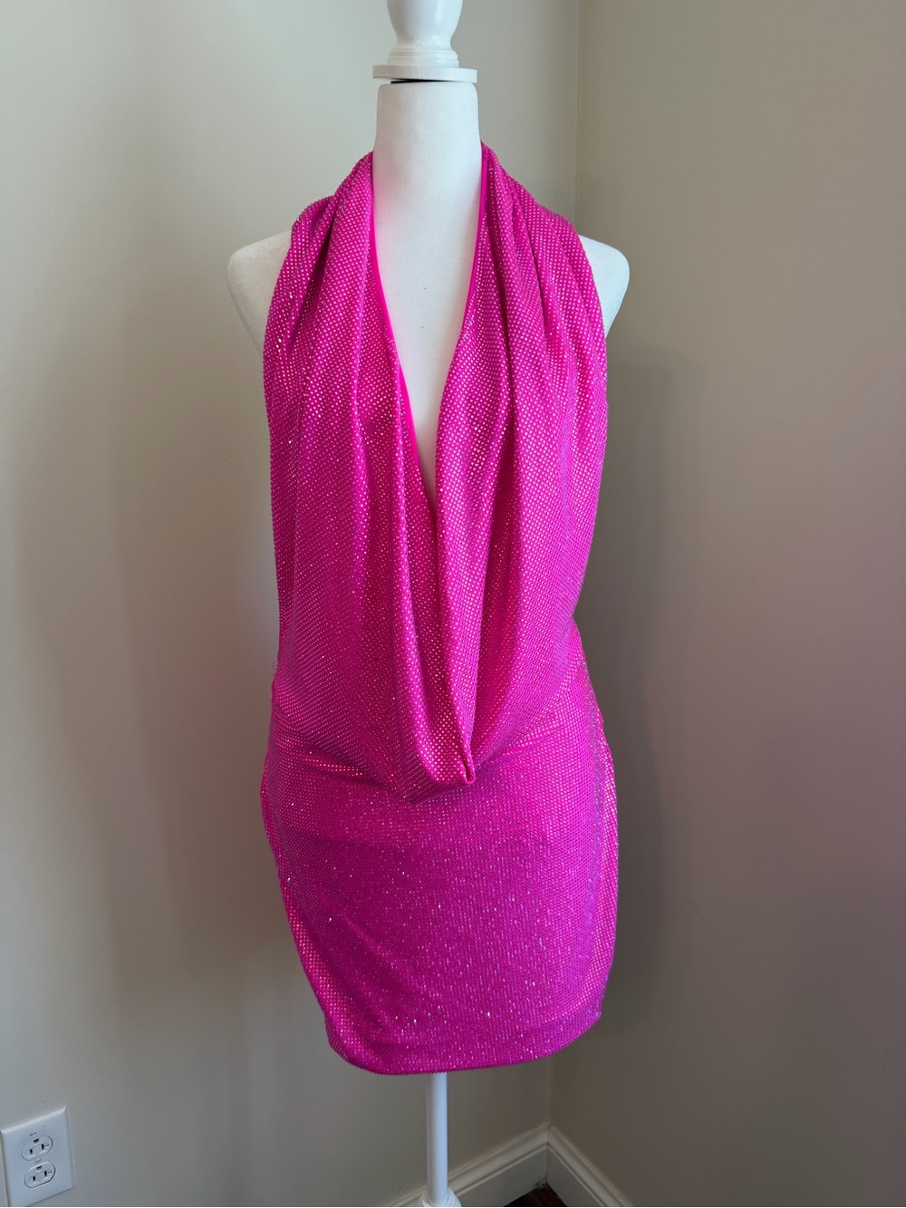 AKIRA Hot Pink Halter Cowl Mini Dress